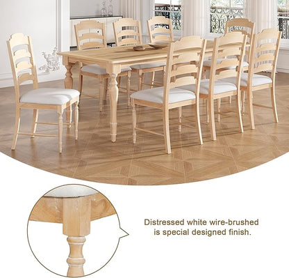 Ball & Cast 9-Piece 82.7inch Extendable Dining Table Set with 23.6inch Removable Leaf and 8 Upholstered Dining Chairs,Vintage Traditional Wood Kitchen Sets for 8,Family Gatherings,Natural