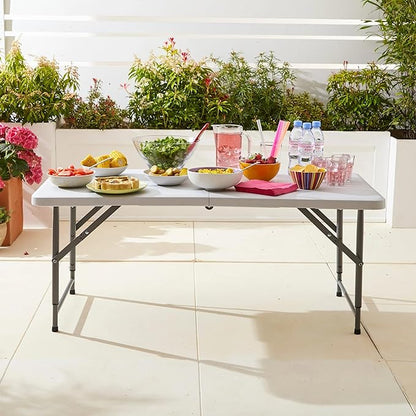 4ft Plastic Folding Table, Kids Folding Activity Table for Classrooms and Home,Indoor Outdoor Heavy Duty Portable Handle, Lock for Picnic, Party, Pong, Camping - White (4ft)