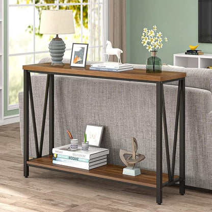 FOLUBAN Entryway Table, Narrow Console Table, Modern Sofa Table for Living Room, Hallway, Behind Couch (Rustic Walnut)