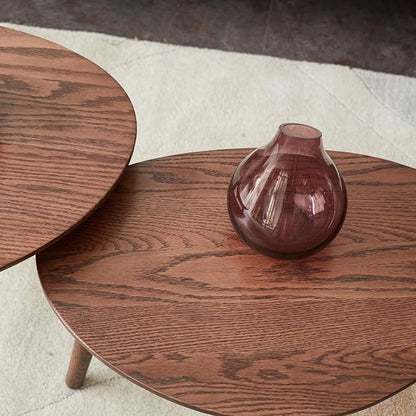 Small Oval Coffee Table, 19.7'' Small Mid Century Modern End Table for Living Room, 100% Solid Oak Wood Side Table, Minimalist Display Center Table(Walnut Color, 19.68" Wx13.38 Dx17.71 H)