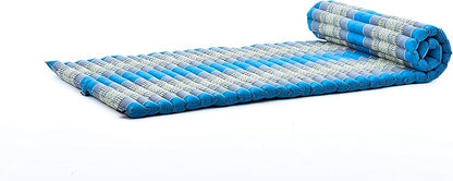 Leewadee - Foldable Floor Mattress - Japanese Roll Up Futon -Trifold Tatami Mat- Guest Floor Bed - Camping Mattress - Thai Massage Mat, Kapok Filled, 75 x 28 inches, Light Blue