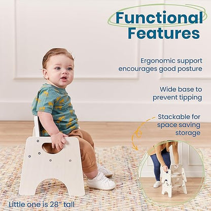 ECR4Kids Stackable Wooden Toddler Chair, 6in, Kids Furniture, White Wash, 2-Pack