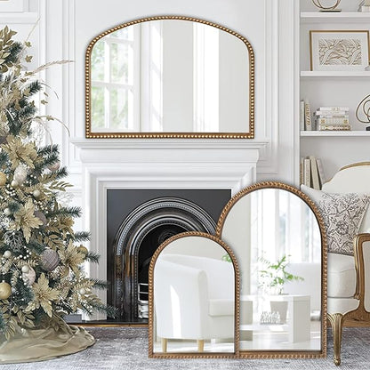 ironsmithn Gold Arched Mirror, 24"x40" Beaded Frame Arch Mirrors, Marlowe Decorative Accent Mirrors for Fireplace Bedroom Bathroom Living Room Entryway