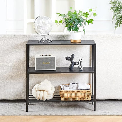 Wimarsbon 29.5" Narrow Console Table, 3-Tier Entryway Tables, Thin Sofa Table with Shelves, Metal Frame, Side Table, Display Table, for Hallway, Entrance, Living Room, Bedroom (Black Frame Black)