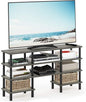 Furinno Turn-N-Tube 4-Tier Multipurpose Wide Shelf TV Stand, French Oak Grey/Black