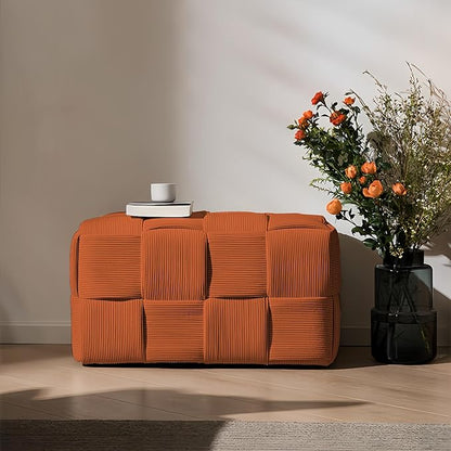 Ottoman Foot Rest Soft and Comfortable Ottoman Square Corduroy Woven Design Sofa Stool (Orange-L)