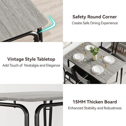 5 Piece Dining Table Set for 4, Compact Square Table Chairs, Sturdy MDF Top, Metal Frame, Space-Saving Breakfast Set for Kitchen, Apartment, Office, Easy Assembly Wipe-Clean