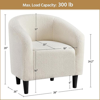 Yaheetech Accent Barrel Chair, Boucle Fabric Club Chair, Furry Sherpa Elegant Armchair with Cozy Soft Padded, Suitable for Living Room Bedroom Reception Room Office, Ivory