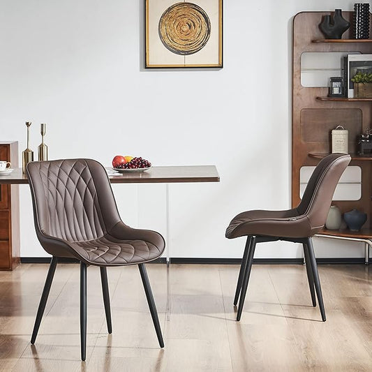 YOUNIKE Brown Dining Chairs Set of 2 with High Backs Mid Century Modern Kitchen & Dining Room Chairs PU Faux Leather Upholstered Wide Accent Chair Comfortable Large Padded Living Waiting Guest Room