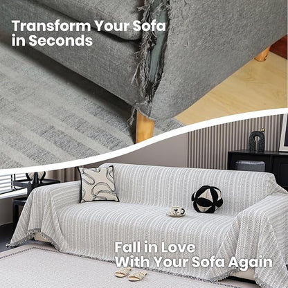Nobildonna Sofa Cover Washable Soft Thicken Chenille Couch Cover with Tassel,Waterproof Sofa Slipcover for 3-4 Cushion Couch,Sectional Sofa,L-Shaped Furniture Protector Pet-Friendly,Beige 91"x150"