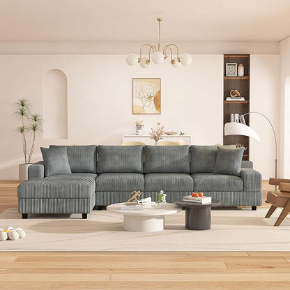 Eafurn 132.68" Oversized L Shaped Modular Sectional Sofa Couch with Reversible Chaise Lounge Daybed, Modern Corduroy Upholstered Corner Lounge Couch with Thick Cushions and Headrest