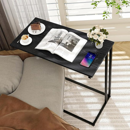 C-Shaped Side Table, Modern End Table with Metal Frame, Space Saving Design for Living Room，Large Surface Couch Table for Bedroom, and Home Office，24 x 12 x 24 inches (Black)