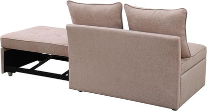 Sleeper Sofa, 4-in-1 Convertible Ottoman Couch Bed, Modern Sackcloth Futon Sofa Bed with 2 Pillows Adjustable Backrest, Recliner Folding Loveseat for Living Room, Apartment Dorm, Office,Pink