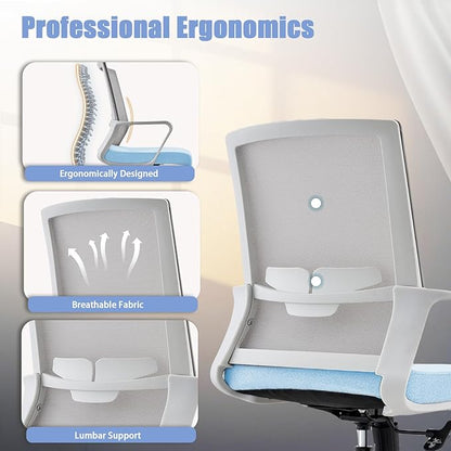 Office Chair ergonomically Designed with Breathable mesh backrest and Lumbar Support Adjustable Height Suitable for Offices Homes bedrooms Study Rooms Blue