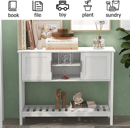 TaoHFE Console Table with Storage with Doors,Modern Fashion White Narrow Side Table Wooden Entry Table with Storage,Hallway Table for Living Room Entryway