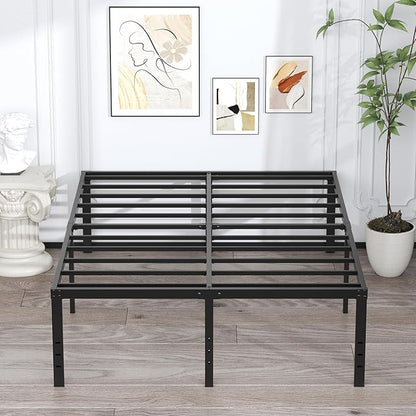 EMODA 20 Inch Tall Full Size Bed Frame with Large Storage Space, Easy Assembly Heavy Duty Metal Platform No Box Spring Needed, Noise Free, Black