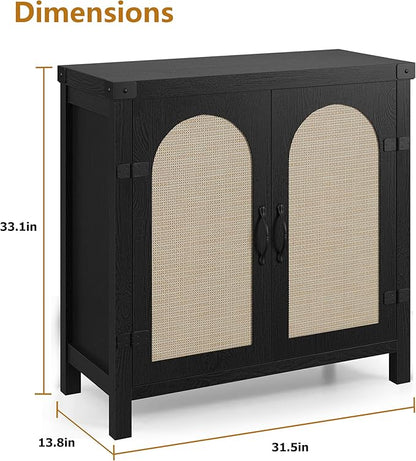 IDEALHOUSE Rattan Buffet Cabinet with Storage, Sideboard with Synthetic Rattan-Accent Doors, Adjustable Shelves, Storage Cabinet for Living Room Dining Room Hallway, Black