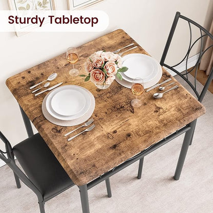 CABIHOME Dining Table Set for 2, 3 Piece Kitchen Table Set with 2 Upholstered Chairs, Square Kitchen Table Set for Small Space, Apartment, Dining Room, Retro Brown