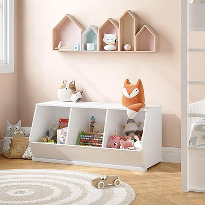 UTEX Stackable Toy Storage Cabinet, Wooden Cubby Organizer, White Shelf for Playroom, Bedroom, Living Room, Nursery, 3 Cubes
