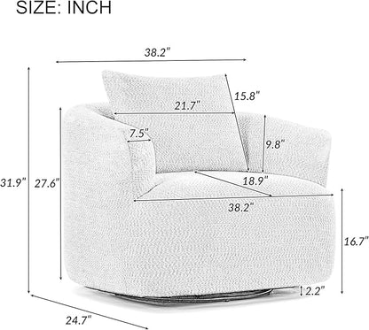Merax Modern 360° Chenille Swivel Barrel Chair with A Throw Pillow & Armrest, Upholstered Cozy Single Round Sofa with Deep Seating for Living Room Bedroom,Office, Hotel, Easy Assemble, Grey