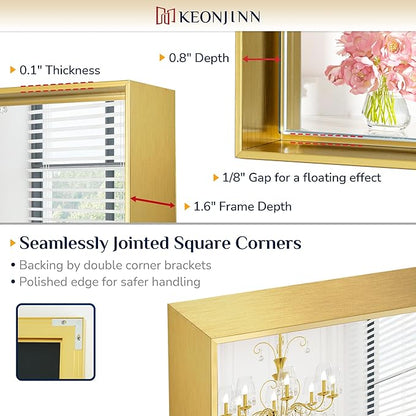 Keonjinn 24 x 36 Inch Brushed Gold Bathroom Mirror Gold Wall Mounted Vanity Mirror Metal Framed Rectangular Mirror for Bathroom Gold Rectangle Mirror with Aluminum Alloy Frame(Horizontal/Vertical)
