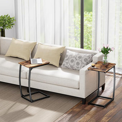 C-Shaped End-Table - Side Table for Couch,Curved Support Legs, Slide Under Couch Table for Sofa, TV Tray Table for Living Room Bedroom (Rustic Brown)