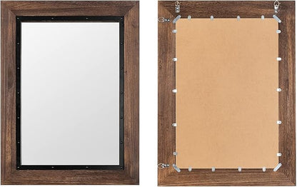 YOSHOOT Rustic Wooden Framed Wall Mirror, 40"x30", Natural Wood and Iron Bathroom Vanity Mirror for Farmhouse Decor, Vertical or Horizontal Hanging