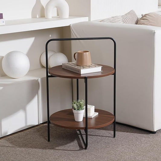 Mijas 2-Tier Side Table, Round End Table, A Stylish and Functional Addition for Home & Office, Perfect for Decor, Storage Solutions, and Enhancing Any Living Space (Brown)
