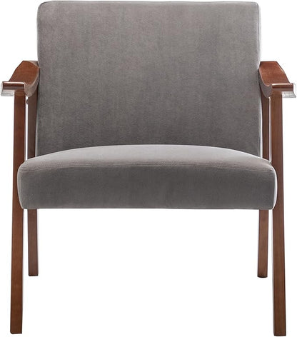 Container Furniture Direct Accent Chair with Velvet Upholstery and Solid Wood Frame, Classic Mid-Century Modern Living Room Furniture for Extra Seating, Grey