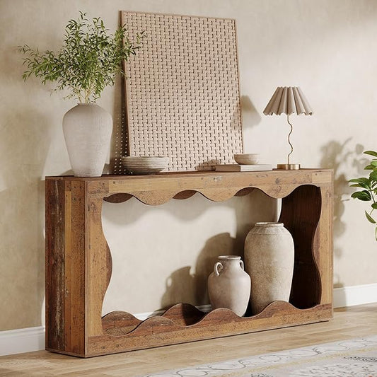 Tribesigns 63 Inches Farmhouse Console Table with Storage, Couch Table Behind Sofa, Long Entryway Sofa Station, Narrow Console Stand, Hallway Stand for Entryway Living Room, Mix Brown