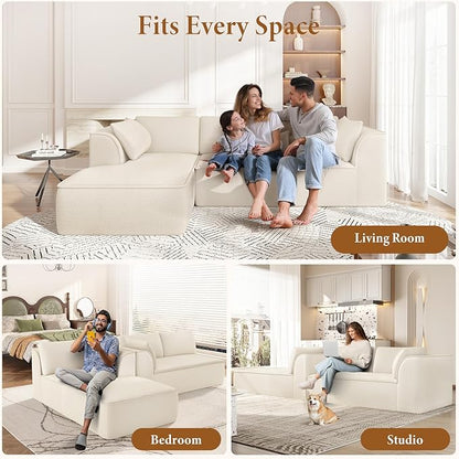 Vesgantti 106" Cloud Couch Sectional Modular Sofa, Deep Seat Comfy Cloud Couch Chenille Memory Foam Sofa Modular Couches for Living Room Bedroom, No Assembly Required (Beige, Left-Facing Chaise)