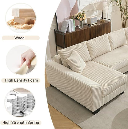Symmetrical U Shaped Sectional Sofa Convertible Pull Out Sleeper Sofabed with Double Chaise Daybed , Corduroy Upholstered U Shaped Lounge Sofa Couch Bed w/ Throw Pillows for Living Room Apartment