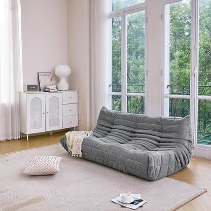 N&V Fireside Chair, Mid Century Armless Floor Sofa, Soft Premium Microfiber Floor Lounge Chair, Foam Sofa Accent Chair for Living Room Bedroom and Office (Grey, Three Seater)