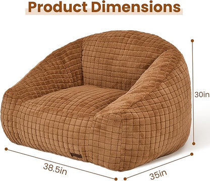 Bean Bag Chairs for Adults, Giant Beanbag Sofa Comfy Reading Chair, Oversized Bean Bag Chairs for Living Room Bedroom, Soft Faux Fur Fabric, 3.2FT, Khaki, Checkered
