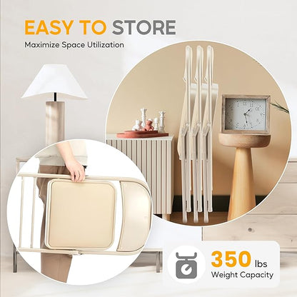 HealSmart 4 Pcs Folding Chairs with Leather Padded Cushion Seats, Back & Sturdy Metal Frame, Stackable, Portable, Commercial Event Seat, Indoor Outdoor for Parties, Home Event, Office, Tan