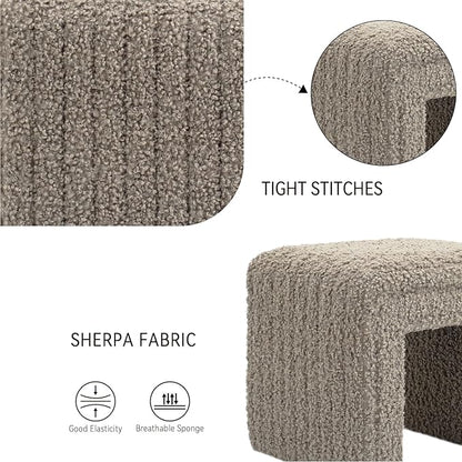 Get Set Style Vanity Stool Chair,Modern Wool Ottoman Foot Stool with Wooden Legs for Sofa Ottoman Bench Footstool Extra Seat for Vanity,Makeup Room,Living Room,Entryway(Fully Assembled)
