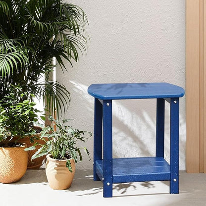 Adirondack Square Outdoor Side Table,2-Tier Storage Patio Side Table, HDPE End Tables for Backyard Pool Porch Garden Lawn(Blue)