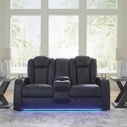 Signature Design by Ashley Fyne-Dyme Contemporary Power Reclining Loveseat with Console, USB Charging Ports and Adjustable Headrest, Blue
