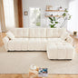 Modern Chenille Fabric 3-Seat Sofa w/Ottoman+2 Pillows, Premium Upholstery Living Room Couch with Tufted Backrest & Comfortable Armrests and High-Resilience Memory Foam Cushions,White