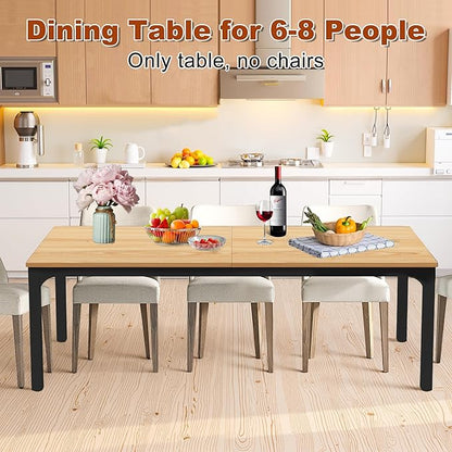Rectangular Dining Table for 6-8, 78-Inch Modern Dinner Table Wooden Kitchen Tables with Metal Frame for Dining Room, Kitchen, Living Room, Light Walnut