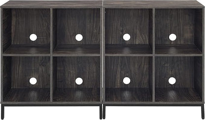 Crosley Furniture Jacobsen 2-Piece Vinyl Record Storage Cube Bookcase Set and Record Player Stand, Brown Ash