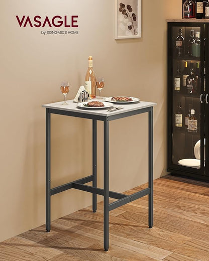 VASAGLE Bar Table, Small Kitchen Dining Table, High Top Pub Table, Height Cocktail Table for Living Room Party, Sturdy Metal Frame, 23.6 x 23.6 x 36.2 Inches for Narrow Spaces, Vintage White and Black