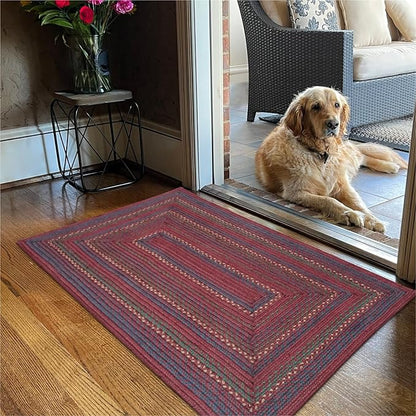 Jamestown Burgundy Jute Braided Rug, 20x30 Rectangle - Rustic Cabin Decor for Kitchen, Entryway, Everywhere