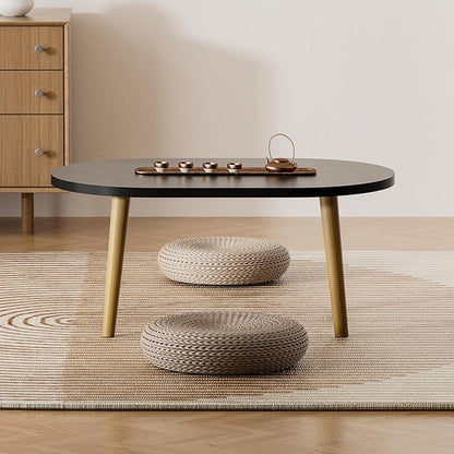 Small Coffee Table for Small Space, Low Table, Floor Table Desk for Sitting on The Floor, Japanese Coffee Table for Living Room, Tatami Tea Tables with Solid Wood Legs, Oval Coffee Tables, Black