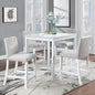 KEIKI 5-Piece Counter Height Dining Table Set with Square Table and 4 Upholstered Chair, for 4 Person, Modern Style Crystal Decoration Wooden Table Set, Easy Assembly, for Kitchen, Dining Room,White