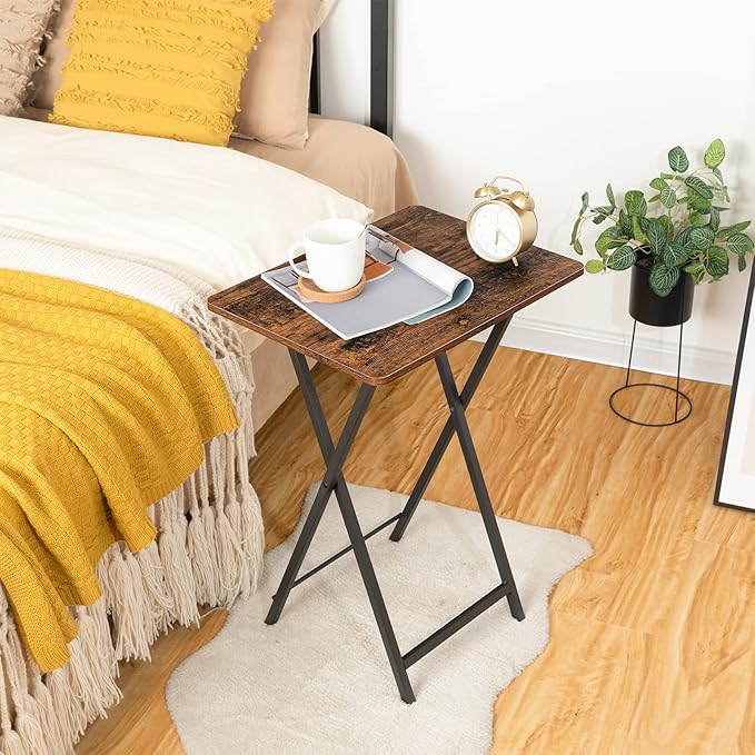 HOOBRO Folding TV Tray Table, TV Trays for Eating Set of 4 with Stand, Folding TV Dinner Tables for Small Space, Easy Assembly, Space Saving, Stable and Durable, Rustic Brown and Black BF20BZP401