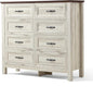 LINSY HOME Dresser for Bedroom with 8 Drawers, Updated Wide Chest of Drawers, Modern Farmhouse Bedroom Tall Dresser with Storage Organizer, Wooden Dressers for Living Room, Beige