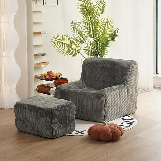 N&V CUBICUS Single Seated Foam Sofa, Armless Floor Sofa with Matching Ottoman, All New Hybrid Foam Design (Frost Gray)