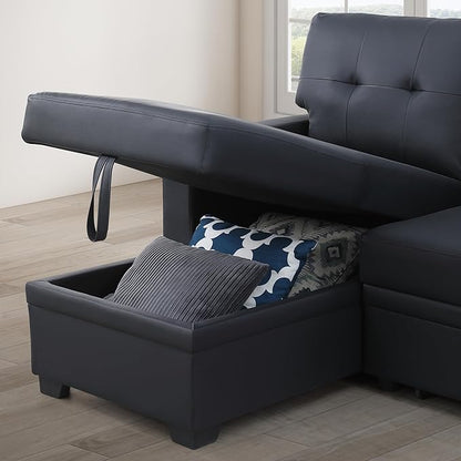 Devion Furniture Garisa 4-in-1 Convertible L Shaped Couch with Pull Out Bed and Storage, Sectional Sleeper Sofa with Reversible Chaise for Living Room, Apartment, Bedroom, Office