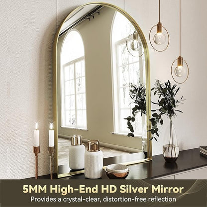 Brightify Arched Mirror, 30 x 40 Inch Gold Arch Mirror, Metal Frame Wall Mirror, Top Bathroom Vanity Mirror for Living Room Bedroom Mantle